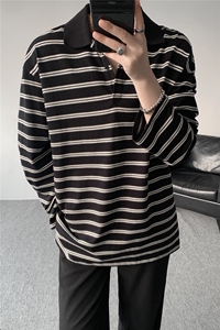 8XL-M 条纹定律polo衫男翻领长袖t恤大版宽松上衣 CX3011-P39图片