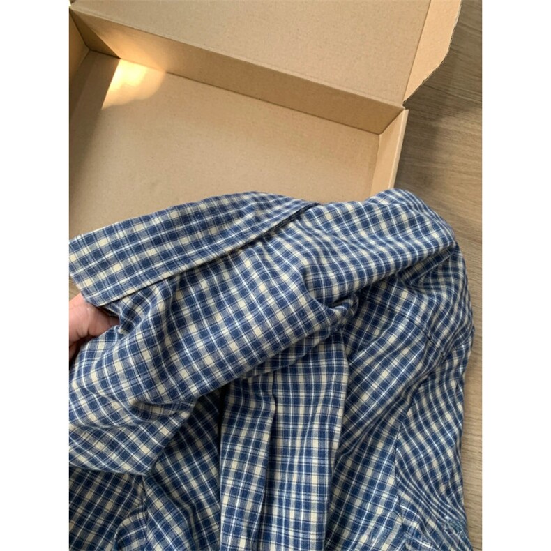 TC743-P45美拉德复古格子撞色长袖衬衫女新款设计感小众宽松外套,女装衬衫,星座617A-2
