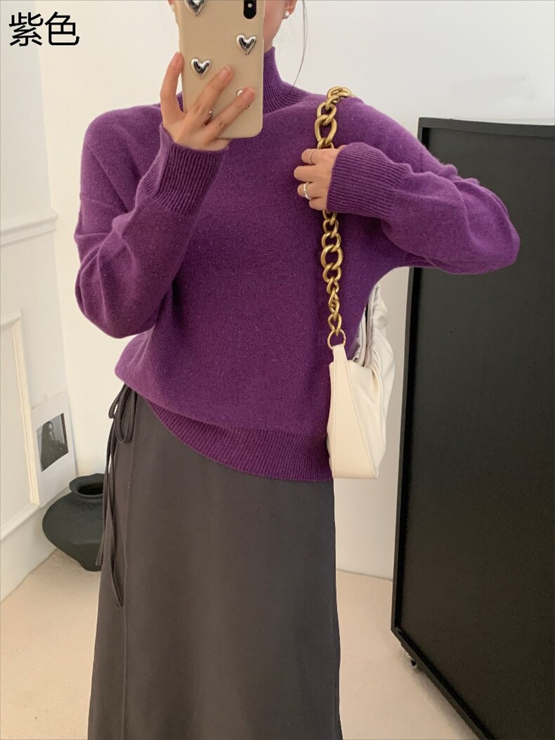 时尚百搭女士秋冬羊毛衫 纯色简约高领长袖显瘦针织衫图片