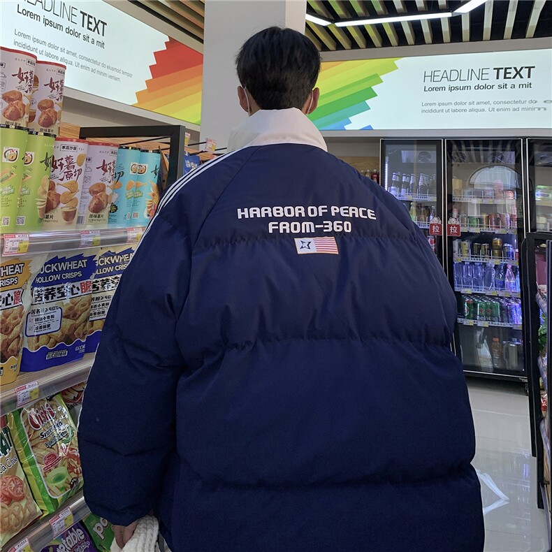 EQ336 美式拼接撞色印花棉服外套男2024新款情侣装冬装面包服棉衣图片