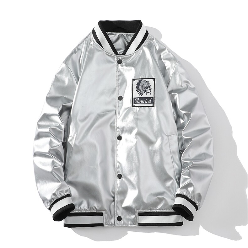 潮男大货秋装夹克男亮面棒球服男女夜店外套男JK1702款P95白底A，男装夹克，星座401