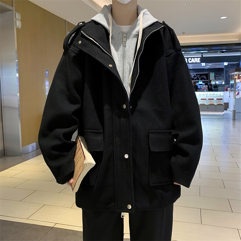 假两件毛呢外套男好潮流工装帅2023冬季新款ins外套夹克W5270-P73,男装毛呢大衣,星座412-2