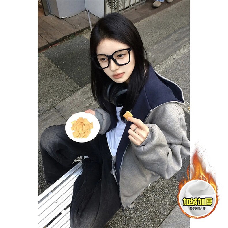 480G重磅加绒硬挺boxy男女秋冬美式高街结构双面连帽卫衣开衫外套，女装短外套，电商A486