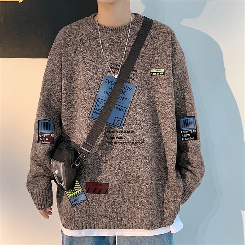 ！2023秋冬高品质男士圆领毛衣大码潮牌针织衫M215P50控68图片