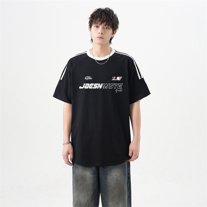 可48小时发货支持抖音得物来样二开重磅美式高街纯棉织带短袖T恤，男装T恤，电商A486