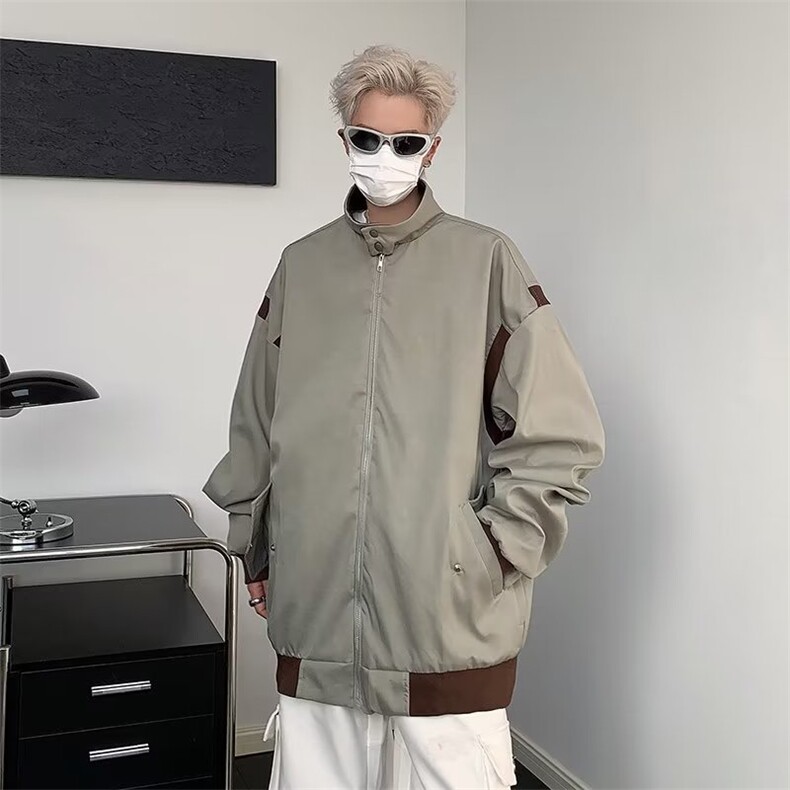 复古拼接立领夹克男生潮牌衣服宽松学生休闲工装外套6555P65,男装夹克,星座410-2