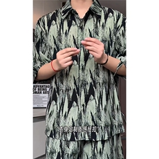 1短袖衬衫男+短裤男套装男聚酯纤维M-5XL大码TZ78721P50控98，男装牛仔裤，星座226-2
