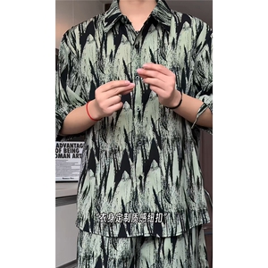 1短袖衬衫男+短裤男套装男聚酯纤维M-5XL大码TZ78721P50控98图片