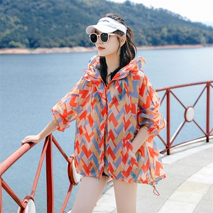 印花防晒衣女中长款2025夏季新款韩版宽松大码轻薄透气开衫外套潮图片
