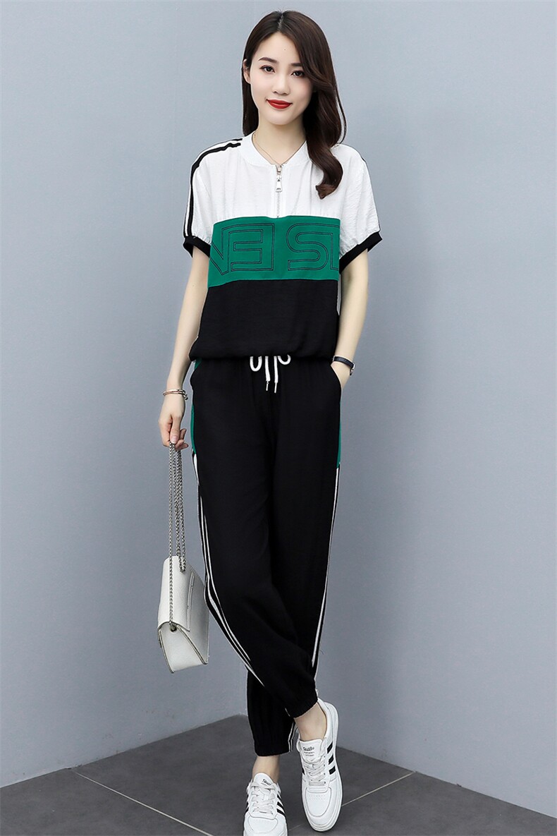 休闲运动套装女夏季2021新款韩版潮牌时尚短袖长裤气质宽松两件套,女装套装/套裙,凯瑟曼