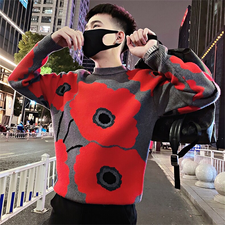 MY71/P88控118冬季法式复古提花高级灰红撞色套头毛衣男图首1,男装针织衫/毛衣,星座305B