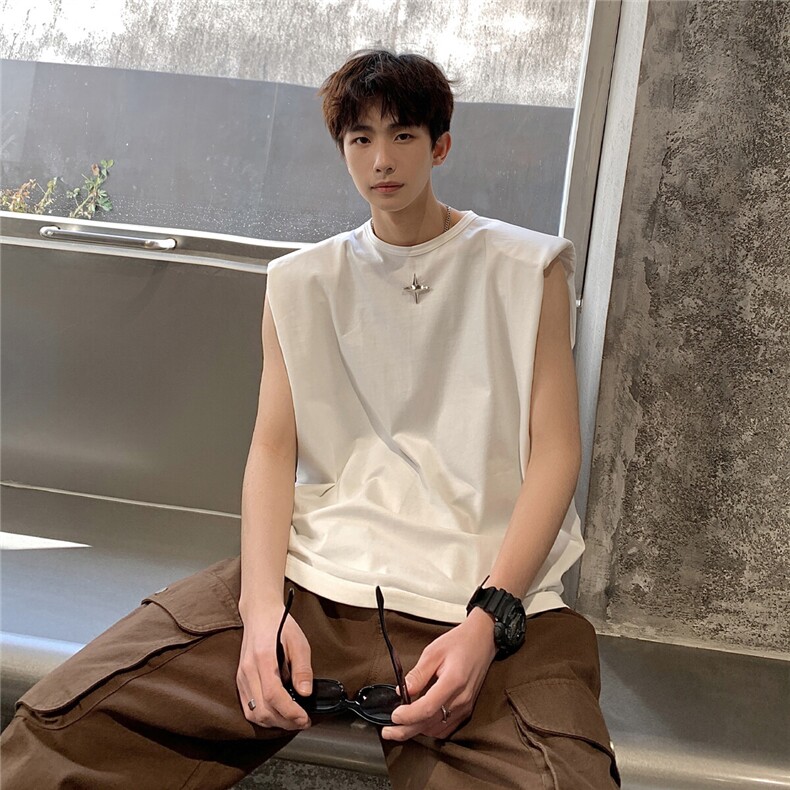 1美式港风垫肩四角星设计背心大码M-5XL休闲背心男BX8764P25控39，男装背心/马甲，星座226-2