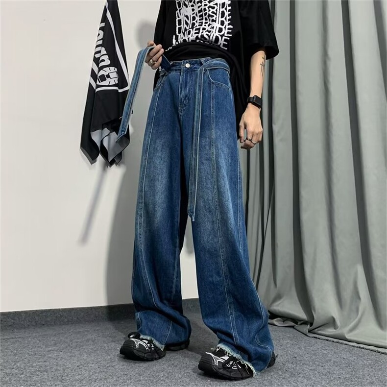 牛仔裤男韩版潮流高街帅个性2023夏季新款ins宽松阔腿裤RK322-P47,男装牛仔裤,星座412-3