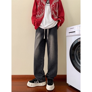美式ins高街hiphop抽绳松紧腰重工业水洗牛仔裤货号K2330P45控68图片