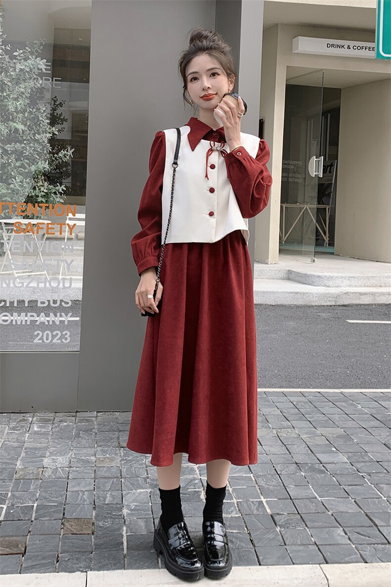 时尚气质女装套装春季连衣裙马甲两件套显瘦修身长袖裙装,女装套装/套裙,秋水欣儿