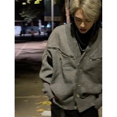 【有货】小众金属不规则拼接开衫外套做旧针织毛衣MY322特P75，男装针织衫/毛衣，星座908-1