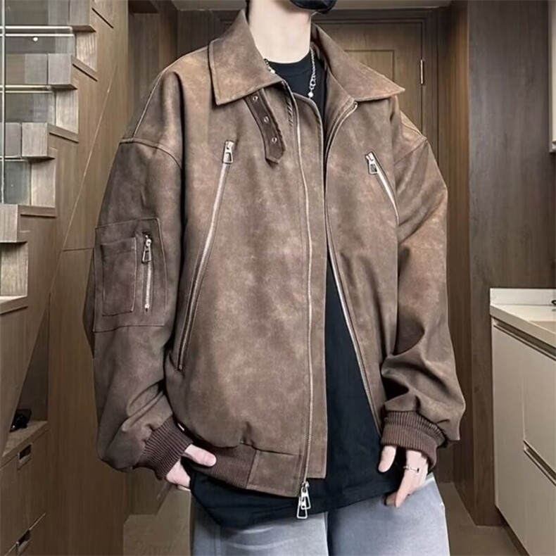 J30-P67复古皮衣外套男士春季飞行员教练皮夹克加厚秋冬款美式,男装夹克,电商B323A