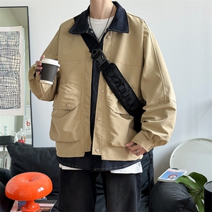 假两件牛仔拼接夹克男宽松休闲大口袋翻领工装外套JK2052-P73图片