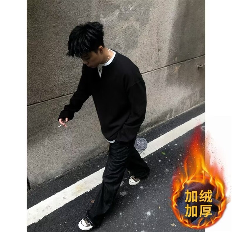 美式假两件长袖t恤男秋季高级感华夫格v领卫衣cleanfit内搭打底衫,男装T恤,星座506A