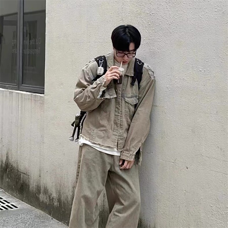 2026新款美式高街ersize水洗做旧复古牛仔外套男士百搭潮流夹克,男装工装外套,四季星座505