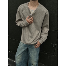DD1013-P48加绒P58糯米面料假两件亨利领长袖T恤男内搭打底衫，男装针织衫/毛衣，电商A059