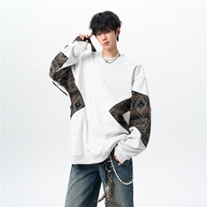 8XL-M春秋季圆领拼接撞色民族风卫衣男新款潮牌上衣服WY005P58，男装民族服装，电商B312