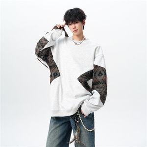 8XL-M 春秋季圆领拼接撞色民族风卫衣男新款潮牌上衣服WY005P58图片