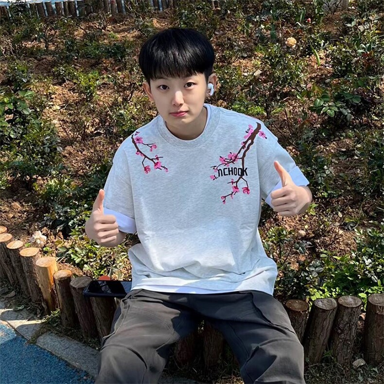 万针全刺绣工艺抖音得物高品质260克重磅纯棉双纱美式高街短袖T恤,男装T恤,电商A486