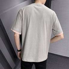 夏季新款男士潮流时尚刺绣圆领纯棉假两件短袖T恤DS731TP30，男装T恤，电商A102
