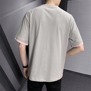 夏季新款男士潮流时尚刺绣圆领纯棉假两件短袖T恤DS731TP30图片
