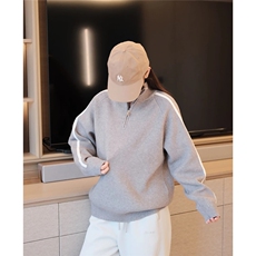 网图76305-P70半拉链条纹立领开衫毛衣男女同款冬季保暖针织衫，男装针织衫/毛衣，电商D310B