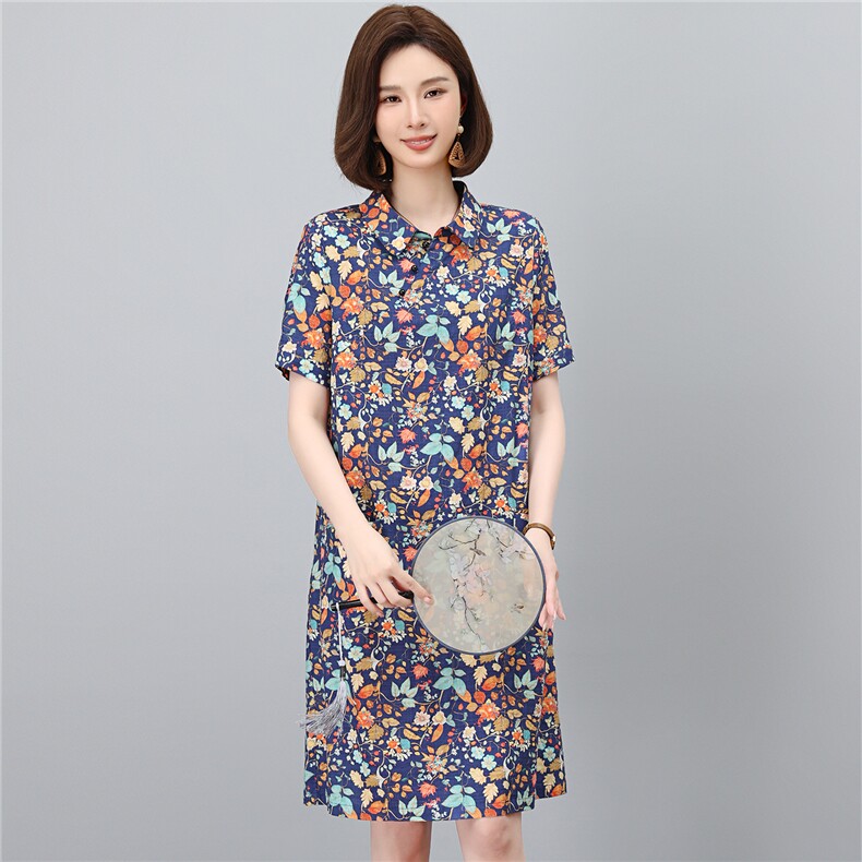 高端棉麻连衣裙女2026夏季新款宽松休闲中年妈妈薄款碎花裙子,女装连衣裙,独衣靓