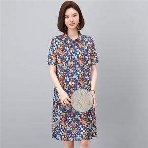 高端棉麻连衣裙女2026夏季新款宽松休闲中年妈妈薄款碎花裙子图片