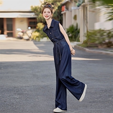 2025夏季新款时尚女洋气减龄牛仔连体裤阔腿裤高级感，女装连体裤，印象茜