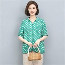 短袖衬衫女套头2022夏装新款韩版气质波点时尚宽松显瘦衬衣，女装衬衫，奕阳依阁