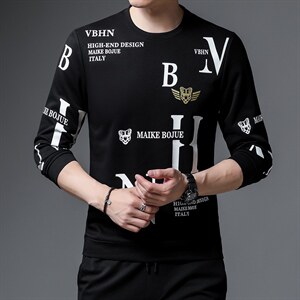 长袖男春秋季圆领套头新款时尚字母印花卫衣中年男士休闲宽松男装图片