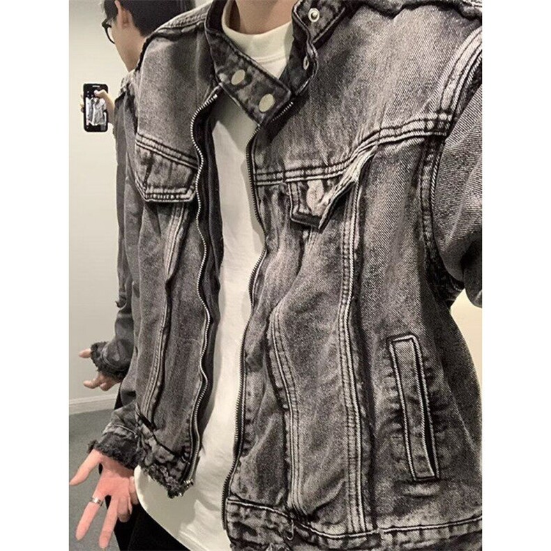 复古水洗垫肩牛仔夹克男高级感重工宽松百搭短款外套J2207,男装夹克,星座1116A（原606A-3）