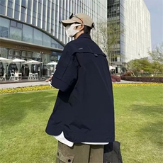 F244-P352024夏季新款工装衬衫外套男日系潮牌原宿短袖衬衣现货，男装衬衫，星座512-6