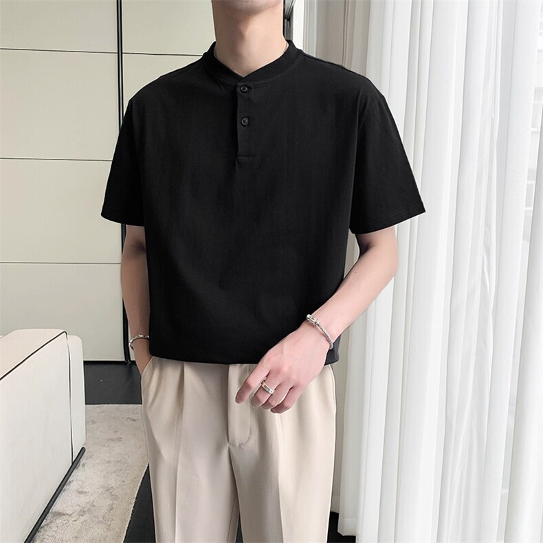 盗图立领复古硬汉短袖体恤半袖上衣PL53/P45特控78,男装Polo衫,电商A243