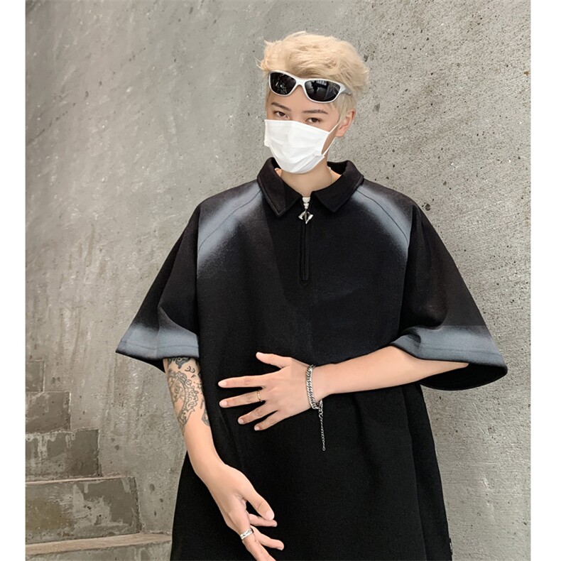 拼色做旧短袖T恤男夏季宽松休闲半开领体恤衫XZ514-2-202441-P58,男装T恤,星座514-2(原B239)