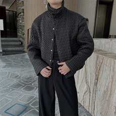 冬季网红高级感褶皱薄款棉衣男韩版立领菱形棉服潮M008-P125控155，男装棉衣，电商B267