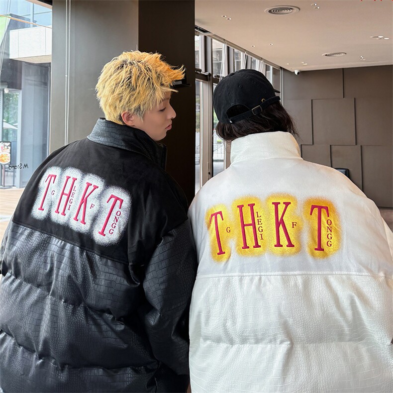 情侣款PU皮棉衣棉服鳄鱼纹拼接面包服立领棉袄皮衣外套 1612-P85图片