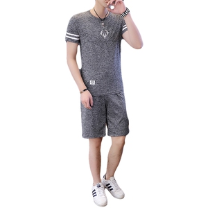 青少年新款五分裤半袖体恤休闲搭配套装男夏季衣服T731-P20图片