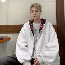 纯色拼接开衫卫衣男大码设计感外套拉链常规甜美宽松型连帽，女装短外套，星座1210-1