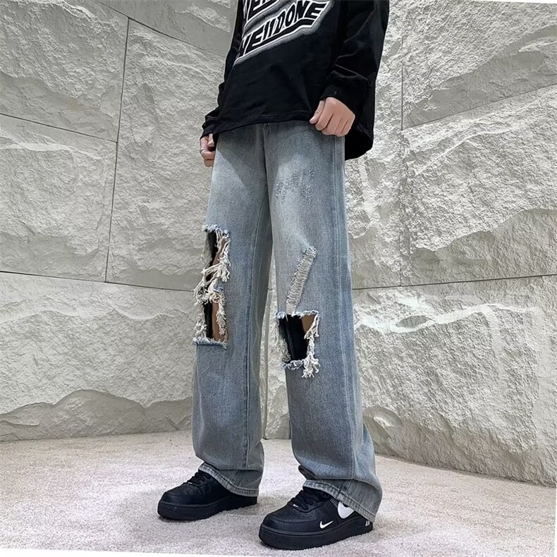 牛仔裤潮秋季文艺原宿气质长裤潮流男高腰慵懒时尚K6069-P40,男装牛仔裤,星座1109-3