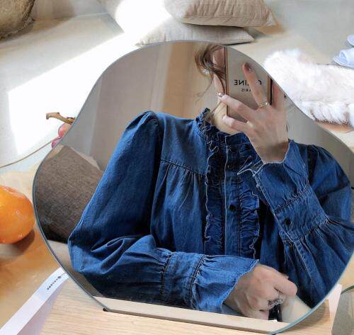 喇叭袖花边水洗牛仔大版衬衣，其它，新袖