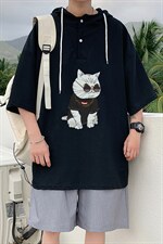 LD54044-P45连帽短袖t恤男大码胖子带帽五分袖中袖，男装T恤，电商A040