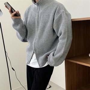 重磅秋冬北极绒双拉链毛衣开衫美式复古休闲慵懒风宽松针织衫外套图片
