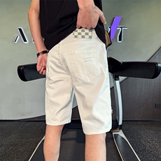 ND92-P55黑色破洞牛仔短裤男夏季刮烂泼墨五分裤痞帅时尚中裤，男装牛仔裤，星座215（原电商B249）