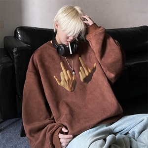卫衣秋款麂皮绒美式复古印花圆领卫衣男女JK23502特批38控68图片